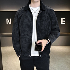 秋季夹克男2025新款翻领潮牌拼接男装皮衣外套A313-K275002-P155，男装皮衣，电商A313