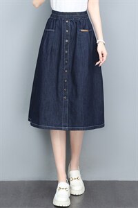 yxls夏季牛仔半身裙2025新品松紧高腰中长款A字裙棉质百搭女半裙图片