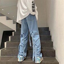 ins美式嘻哈工装褶皱休闲裤阔腿牛仔裤K856P45，男装牛仔裤，星座1116-2