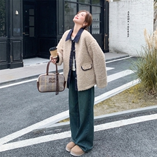 新款主推牛仔拼接羊羔毛外套2652-P195-K298，女装短外套，2C129