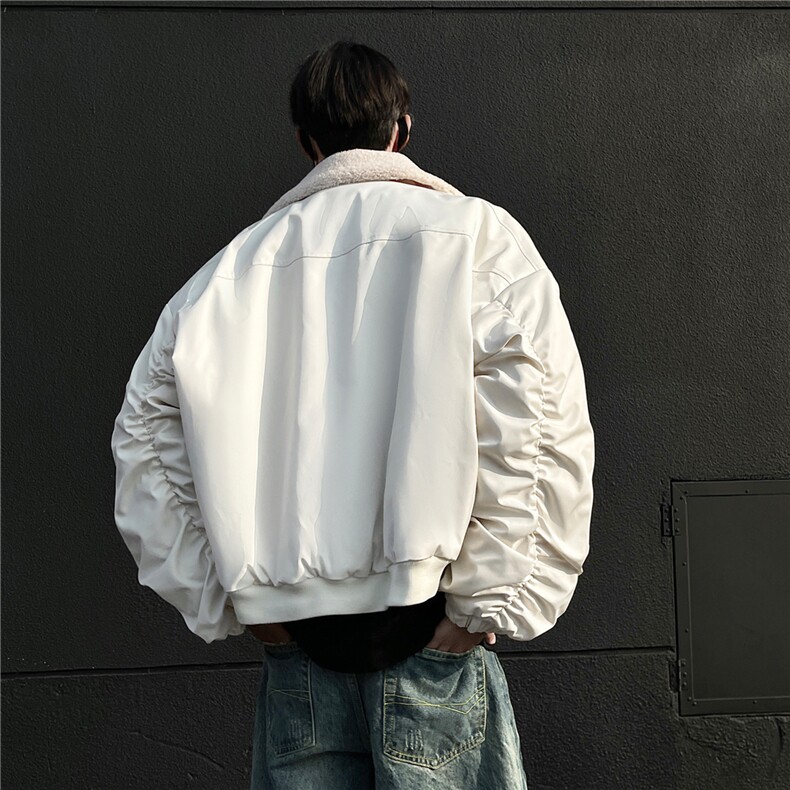 冬装美式复古羊羔毛翻领棉服飞行夹克棉衣加厚外套男H1031P128,男装夹克,电商A341