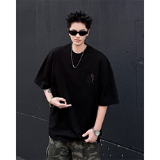 DP0111-P35纯棉潮牌短袖T恤设计感口袋印花夏季重磅宽松上衣服，男装T恤，电商C233