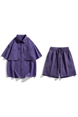 夏季套装男高品潮牌五分袖衬衫大码短裤两件套DSA157-1-C66-P98，男装衬衫，电商A157-1