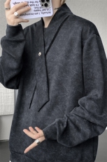 学院风自带领带cleanfit长袖卫衣扎染纯色上衣常规P49加绒P59，男装卫衣，电商B319