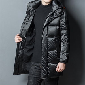 2023新款男士加厚保暖中长款羽绒服冬季中年连帽商务休闲男装外套图片