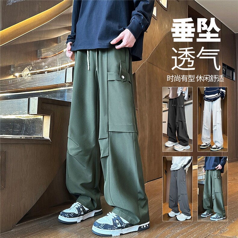 YK130 P32 控59 品质保障！秋装垂坠感打褶工装大口袋型男休闲裤图片
