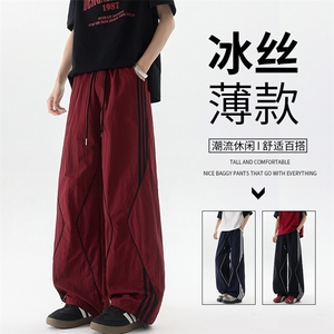美式高街条纹裤子男夏季冰丝宽松冲锋户外工装伞兵阔腿裤KZ047P55图片