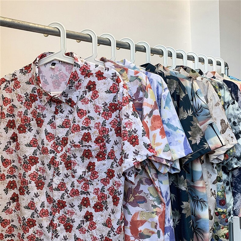 日系古巴领男女印花衬衣扎染短袖休闲冰丝衬衫沙滩度假风2407/P28，男装衬衫，星座506B