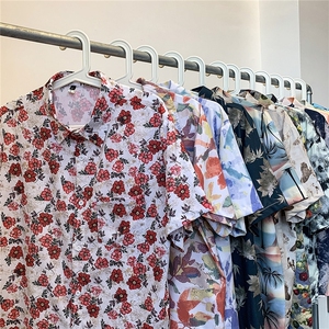 日系古巴领男女印花衬衣扎染短袖休闲冰丝衬衫沙滩度假风2407/P28,男装衬衫,星座506B