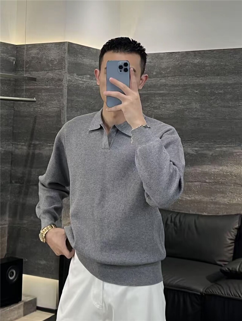 老钱风秋新贵简约风男士休闲上衣纯色高级感百搭针织衫D2511/P68,男装针织衫/毛衣,电商A243