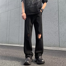 夏季新款宽松直筒运动长裤美式潮牌破洞牛仔裤男现货K7974-P38，男装牛仔裤，星座512-3