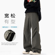 2025秋季新款褶皱扎染时尚大码显瘦百搭微喇裤男K24004-特P48控88，男装休闲裤，电商A001-1