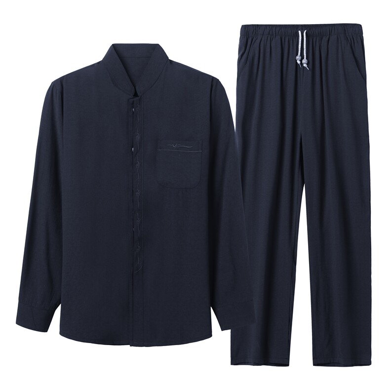中老年亚麻唐装春秋长袖中式套装外套风男士套装MJ22881-P125,男装休闲套装,星座1105-3