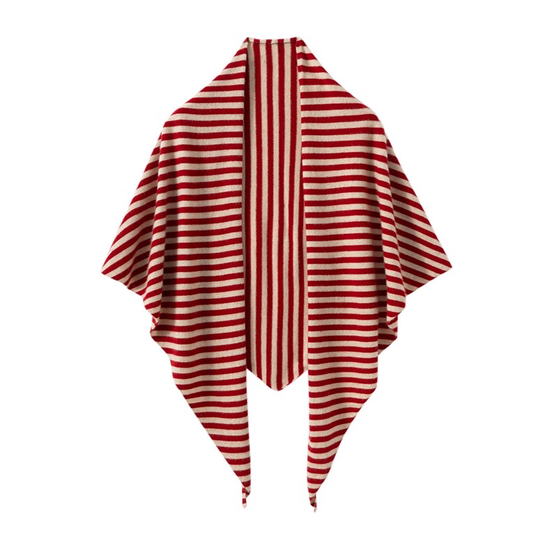 2025年春季时尚百搭通勤简约条纹三角巾，周边，泰盈纯羊绒