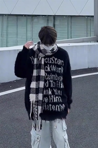 宽松型潮冬季圆领水貂绒字母毛衣男高街宽松休闲LF1021P55图片