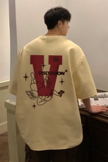 ！港风23夏季时尚V字母印花款100棉短袖T恤T6077P25控38，男装T恤，电商A268A