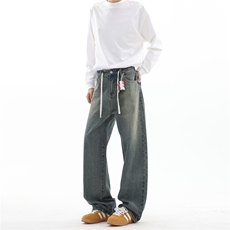 【纯棉】主推现货!宽松直筒牛仔长裤男A080-8220-P55控78，男装休闲裤，电商A080