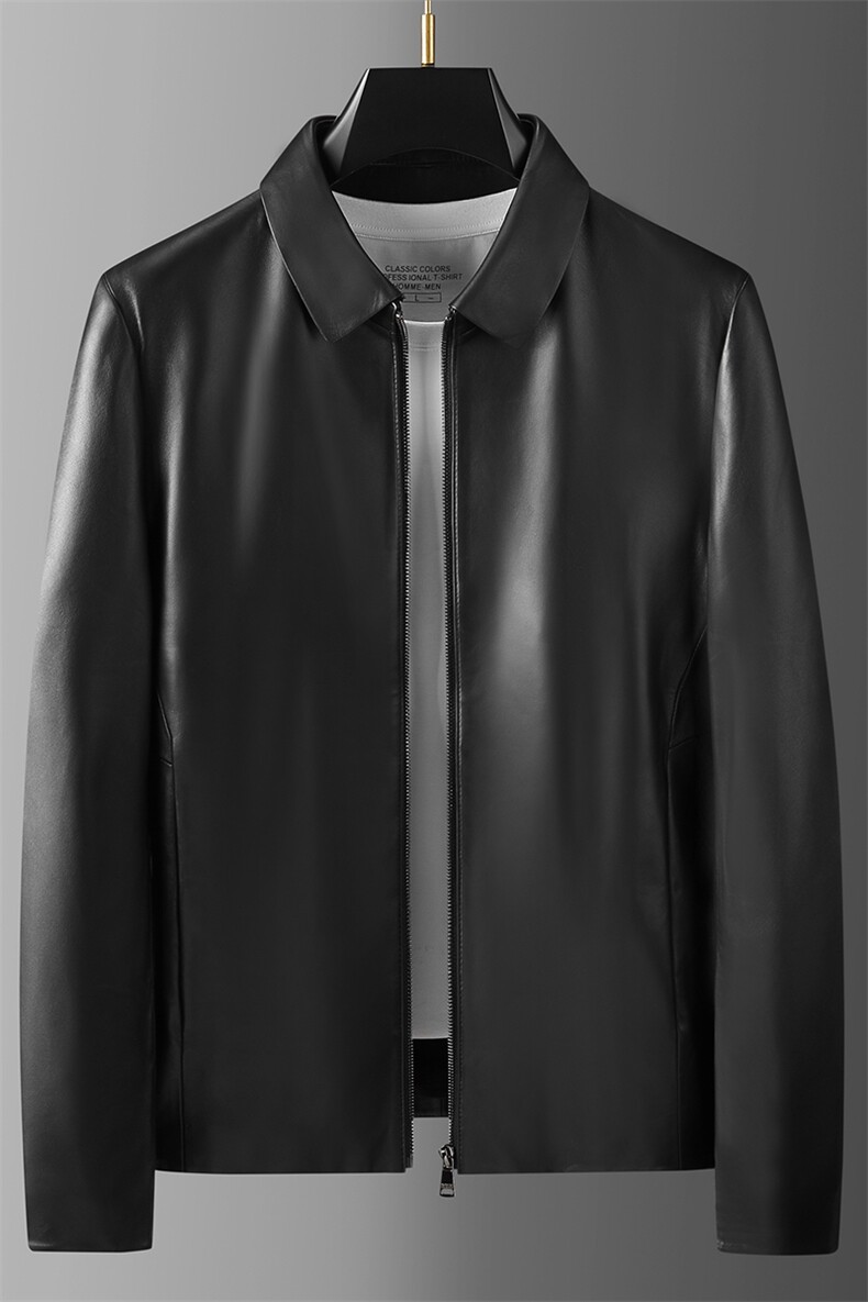 D-BST88029男式2023秋新款翻领修身绵羊皮男皮夹克P828，男装皮衣，电商B360