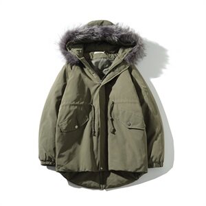 2019冬新日系大码男腰部抽绳中长款大毛领加厚棉衣M730-P130图片