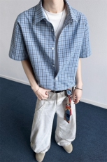2026夏季新款大码格子短袖衬衫外套男CD6402-特P29建议零售价68，男装T恤，电商A001-1