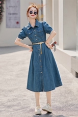 牛仔连衣裙2025夏季新款独特超好看法式气质漂亮收腰显瘦衬衫裙子，女装连衣裙，意芙
