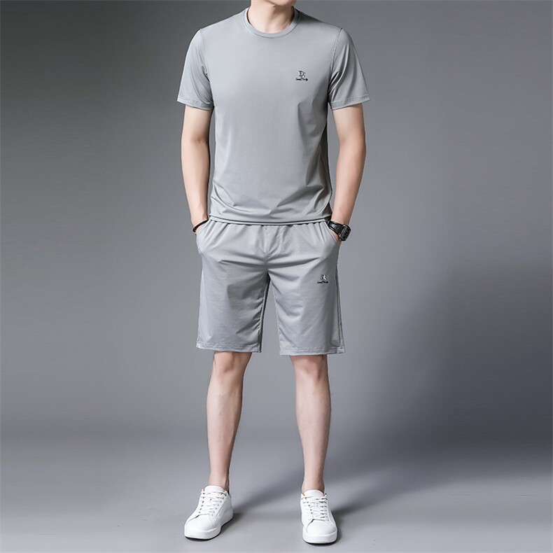 三件套男士休闲商务套装短袖夏季冰丝薄款潮流中年一套衣服男装,男装休闲套装,电商B212（原钱塘6029）