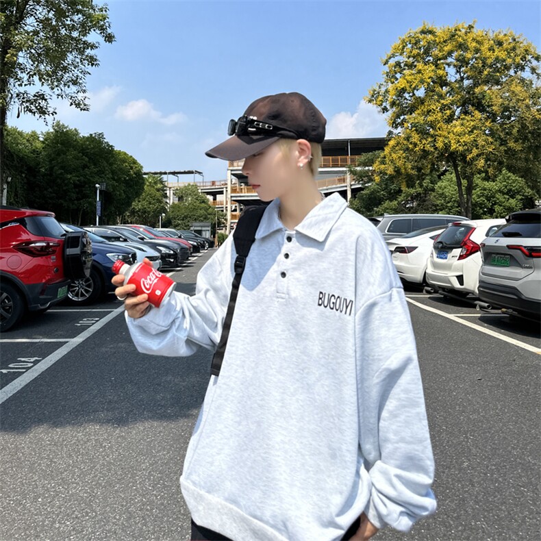 港风秋款男POLO领卫衣字母印花休闲夹克外套WY801P40,男装卫衣,星座1013-1