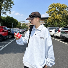 港风秋款男POLO领卫衣字母印花休闲夹克外套WY801P40，男装卫衣，星座1013-1