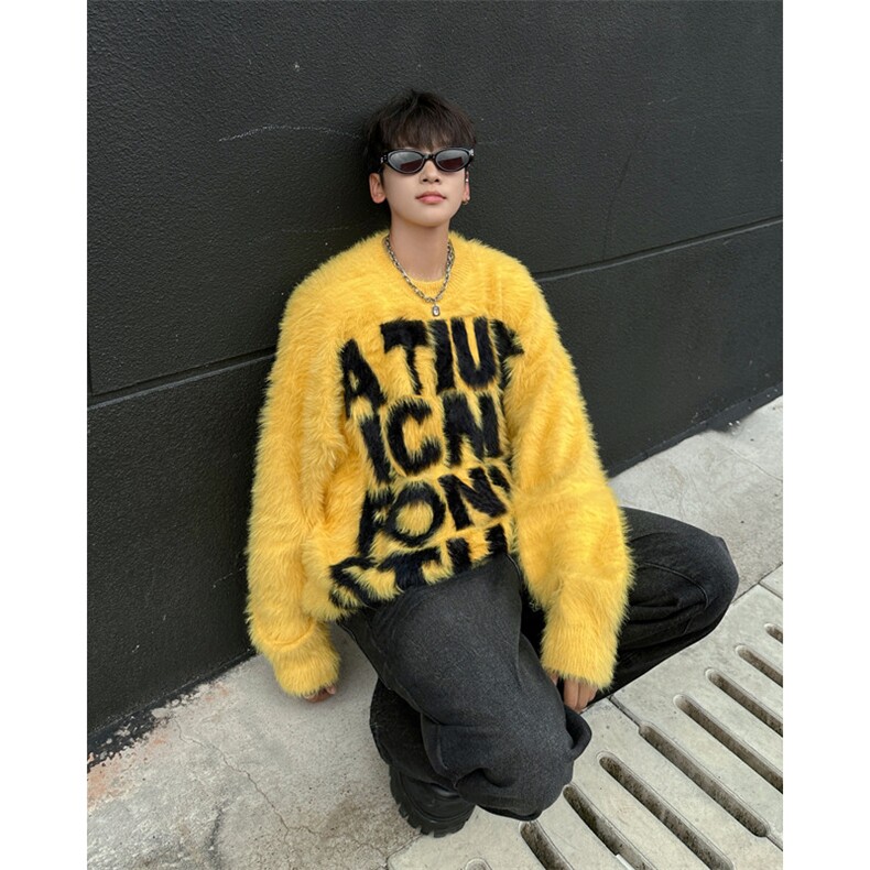 新款美式仿貂毛字母毛衣宽松时尚慵懒风针织衫,男装针织衫/毛衣,星座410-6（原星座1304-1）