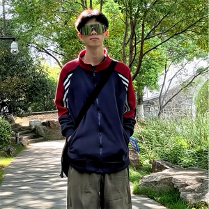 抖音得物高品质 美式高街重磅结构织带拼接撞色立领卫衣外套 CM41图片