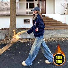 现货高品质美式高街重磅刺绣座山雕大毛毛领棉衣男女加厚棉服外套，男装棉衣，电商A486