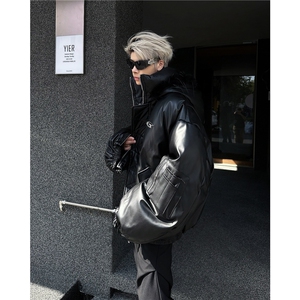 美式潮毛领座山雕加厚棉服外套短款皮衣图片