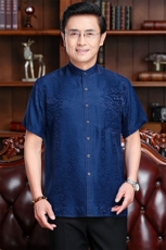 新款男士休闲中老年花纹夏季宽松大码衬衫上衣男装，男装衬衫，钱塘6003B