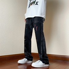 B221美式ins高街小众男女情侣款喷墨修身牛仔裤LK22084-P70控98，男装牛仔裤，电商B221