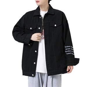 2021秋新蒙马中性风特大码男破洞字母刺绣牛仔夹克外套NJ8023-P70图片