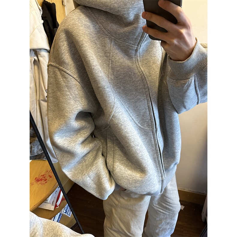 抖音得物高品质二开25秋冬美式高街重磅结构高领连帽卫衣外套W62,男装卫衣,电商A486-1