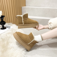毛线编制V口雪地靴女厚底侧扣保暖加厚防滑短靴，女鞋雪地靴，电商A223