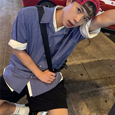 网络图现货短袖衬衫男夏季新款港风宽松大码格子衬衣RC89-P50，男装T恤，星座1005-4