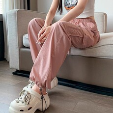粉色工装阔腿裤女夏新款高腰垂感窄版小个子美式运动休闲裤，男装工装外套，星座1210-1