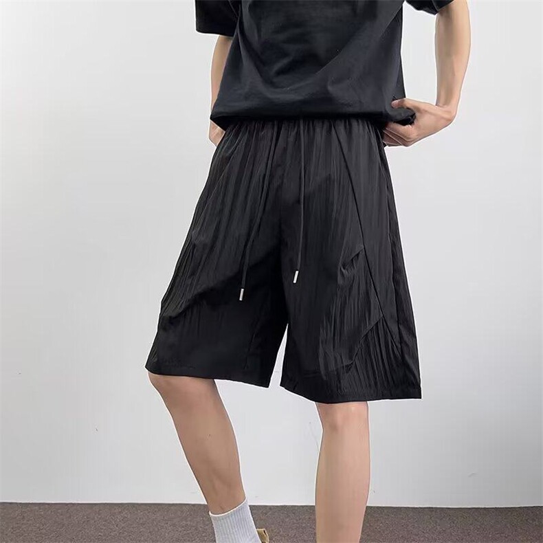 夏季轻薄透气冰丝速干短裤男cleanfit美式褶皱解构休闲宽,男装牛仔裤,星座218-1（原230）