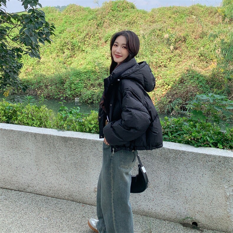 90%白鸭绒羽绒服2024冬季新款韩版短款立领连帽羽绒服外套女,女装羽绒服,美沁