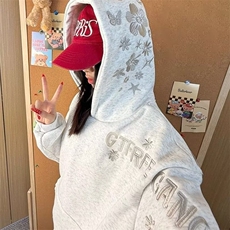 美式复古字母印花连帽休闲卫衣男女2025春秋宽松设计感小众上衣，男装卫衣，星座506A