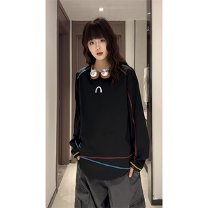 美式高街解构工艺速干长袖T恤衫男女款防晒上衣户外运动骑行服潮图片