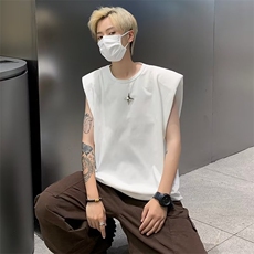 可拆垫肩无袖背心男士夏季潮牌高街运动坎肩休闲t恤上衣T029-P33，男装T恤，星座308B-1