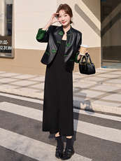 水洗皮直筒型长袖春季短款皮衣排扣大码韩系温婉风春秋显瘦气质，女装皮衣，依万里