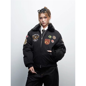 1506/QM860/P98美式复古徽章刺绣潮牌夹克男女麂皮绒外套上衣潮图片
