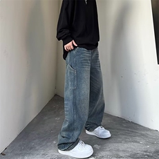水洗做旧复古泼墨牛仔裤男女潮美式直筒长裤Z5093P45，男装牛仔裤，星座1116-2