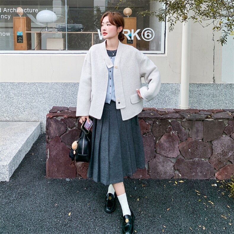 设计感短款双面羊绒大衣女2025秋冬新款韩系气质显瘦百搭毛呢外套,女装毛呢外套,2B187