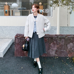 设计感短款双面羊绒大衣女2025秋冬新款韩系气质显瘦百搭毛呢外套图片