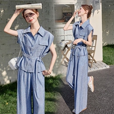 现货无袖上衣阔腿裤套装女早秋2025新款小个子炸街高级感两件套，女装套装/套裙，艾仟回(原伊仟回)